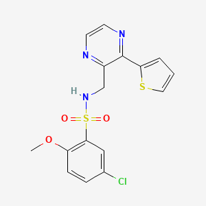 molecular formula C16H14ClN3O3S2 B2491893 5-chloro-2-methoxy-N-((3-(thiophen-2-yl)pyrazin-2-yl)methyl)benzenesulfonamide CAS No. 2034614-03-2