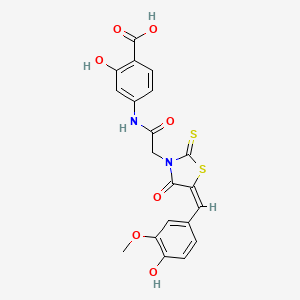 molecular formula C20H16N2O7S2 B2491895 (E)-2-羟基-4-(2-(5-(4-羟基-3-甲氧基苯甲亚)-4-氧代-2-硫代噻唑烷-3-基)乙酰氨基)苯甲酸 CAS No. 900134-80-7