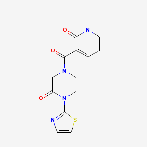 molecular formula C14H14N4O3S B2491906 4-(1-甲基-2-氧代-1,2-二氢吡啶-3-甲酰)-1-(噻唑-2-基)哌嗪-2-酮 CAS No. 2309537-25-3