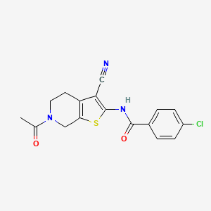 molecular formula C17H14ClN3O2S B2491921 N-(6-acetyl-3-cyano-4,5,6,7-tetrahydrothieno[2,3-c]pyridin-2-yl)-4-chlorobenzamide CAS No. 864859-16-5
