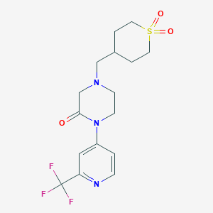 molecular formula C16H20F3N3O3S B2491936 4-[(1,1-Dioxothian-4-yl)methyl]-1-[2-(trifluoromethyl)pyridin-4-yl]piperazin-2-one CAS No. 2380170-63-6