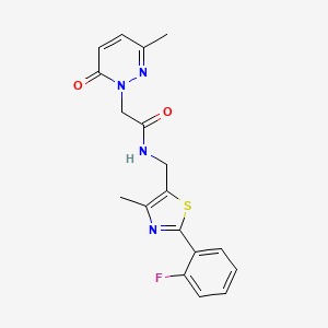 molecular formula C18H17FN4O2S B2491937 N-((2-(2-fluorophenyl)-4-methylthiazol-5-yl)methyl)-2-(3-methyl-6-oxopyridazin-1(6H)-yl)acetamide CAS No. 1421526-96-6