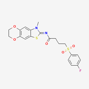 molecular formula C20H19FN2O5S2 B2491942 (E)-4-((4-fluorophenyl)sulfonyl)-N-(3-methyl-6,7-dihydro-[1,4]dioxino[2',3':4,5]benzo[1,2-d]thiazol-2(3H)-ylidene)butanamide CAS No. 1007249-07-1