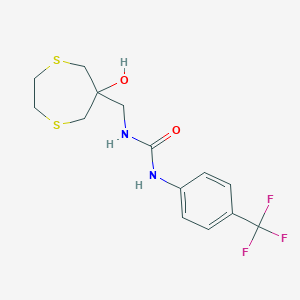 molecular formula C14H17F3N2O2S2 B2491943 1-[(6-Hydroxy-1,4-dithiepan-6-yl)methyl]-3-[4-(trifluoromethyl)phenyl]urea CAS No. 2415538-98-4