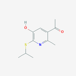 molecular formula C11H15NO2S B2491955 1-[5-Hydroxy-6-(isopropylsulfanyl)-2-methyl-3-pyridinyl]-1-ethanone CAS No. 860649-52-1