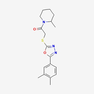 molecular formula C18H23N3O2S B2491979 2-((5-(3,4-Dimethylphenyl)-1,3,4-oxadiazol-2-yl)thio)-1-(2-methylpiperidin-1-yl)ethanone CAS No. 850091-73-5