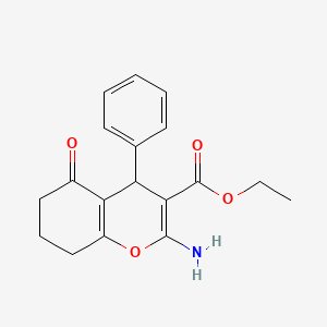 molecular formula C18H19NO4 B2491985 乙酸乙酯 2-氨基-5-氧代-4-苯基-5,6,7,8-四氢-4H-香豆素-3-羧酸酯 CAS No. 107752-85-2