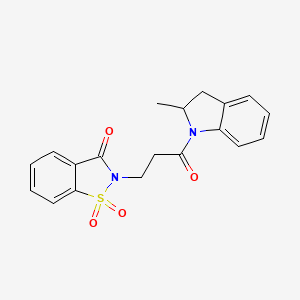 molecular formula C19H18N2O4S B2491986 2-(3-(2-甲基吲哚-1-基)-3-氧代丙基)苯并[d]异噻唑-3(2H)-酮 1,1-二氧化物 CAS No. 899757-26-7