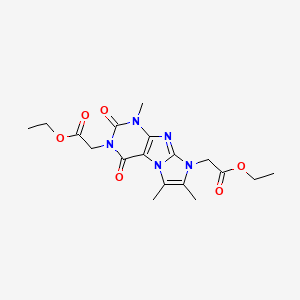 molecular formula C18H23N5O6 B2491987 Ethyl 2-{3-[(ethoxycarbonyl)methyl]-1,6,7-trimethyl-2,4-dioxo-1,3,5-trihydro-4-imidazolino[1,2-h]purin-8-yl}acetate CAS No. 899988-71-7