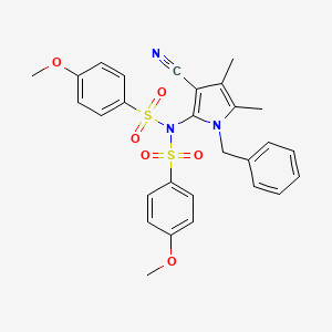 molecular formula C28H27N3O6S2 B2492003 N-(1-benzyl-3-cyano-4,5-dimethyl-1H-pyrrol-2-yl)-4-methoxy-N-[(4-methoxyphenyl)sulfonyl]benzenesulfonamide CAS No. 478033-02-2