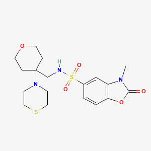 molecular formula C18H25N3O5S2 B2492022 3-Methyl-2-oxo-N-[(4-thiomorpholin-4-yloxan-4-yl)methyl]-1,3-benzoxazole-5-sulfonamide CAS No. 2415584-09-5
