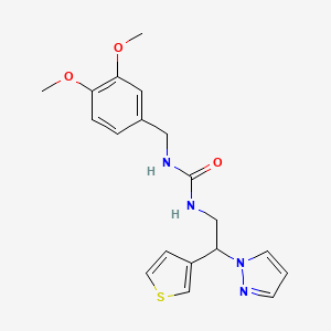 molecular formula C19H22N4O3S B2492024 1-(2-(1H-pyrazol-1-yl)-2-(thiophen-3-yl)ethyl)-3-(3,4-dimethoxybenzyl)urea CAS No. 2034342-58-8