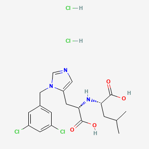 molecular formula C19H25Cl4N3O4 B2492086 (2S)-2-[[(1S)-1-carboxy-2-[3-[(3,5-dichlorophenyl)methyl]imidazol-4-yl]ethyl]amino]-4-methylpentanoic acid;dihydrochloride CAS No. 1315337-42-8