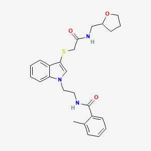 2-methyl-N-[2-[3-[2-oxo-2-(oxolan-2-ylmethylamino)ethyl]sulfanylindol-1-yl]ethyl]benzamide