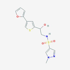 molecular formula C14H15N3O4S2 B2492101 N-[2-[4-(Furan-2-yl)thiophen-2-yl]-2-hydroxyethyl]-1-methylpyrazole-4-sulfonamide CAS No. 2380043-06-9