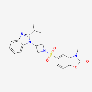 molecular formula C21H22N4O4S B2492104 3-Methyl-5-[3-(2-propan-2-ylbenzimidazol-1-yl)azetidin-1-yl]sulfonyl-1,3-benzoxazol-2-one CAS No. 2415453-71-1