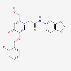 molecular formula C22H19FN2O6 B2492117 N-(benzo[d][1,3]dioxol-5-yl)-2-(5-((2-fluorobenzyl)oxy)-2-(hydroxymethyl)-4-oxopyridin-1(4H)-yl)acetamide CAS No. 941974-26-1