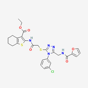 molecular formula C27H26ClN5O5S2 B2492121 Ethyl 2-[[2-[[4-(3-chlorophenyl)-5-[(furan-2-carbonylamino)methyl]-1,2,4-triazol-3-yl]sulfanyl]acetyl]amino]-4,5,6,7-tetrahydro-1-benzothiophene-3-carboxylate CAS No. 393806-55-8