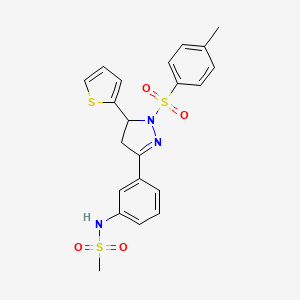 molecular formula C21H21N3O4S3 B2492122 N-(3-(5-(thiophen-2-yl)-1-tosyl-4,5-dihydro-1H-pyrazol-3-yl)phenyl)methanesulfonamide CAS No. 851782-55-3