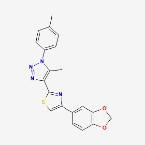 molecular formula C20H16N4O2S B2492130 4-(苯并[d][1,3]二噁杂环-5-基)-2-(5-甲基-1-(对甲苯基)-1H-1,2,3-三唑-4-基)噻唑 CAS No. 1207043-28-4