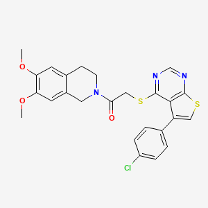 molecular formula C25H22ClN3O3S2 B2492150 2-((5-(4-chlorophenyl)thieno[2,3-d]pyrimidin-4-yl)thio)-1-(6,7-dimethoxy-3,4-dihydroisoquinolin-2(1H)-yl)ethanone CAS No. 690642-55-8