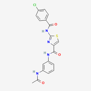 molecular formula C19H15ClN4O3S B2492153 N-(3-乙酰胺基苯基)-2-(4-氯苯甲酰胺基)噻唑-4-甲酰胺 CAS No. 954644-88-3