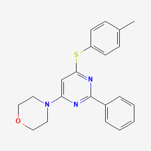 molecular formula C21H21N3OS B2492156 4-{6-[(4-Methylphenyl)sulfanyl]-2-phenyl-4-pyrimidinyl}morpholine CAS No. 339018-75-6