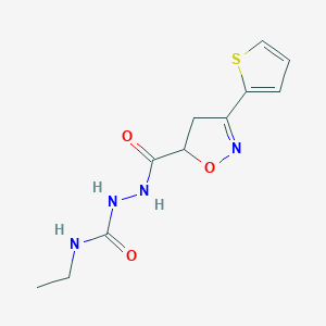 molecular formula C11H14N4O3S B2492159 N-ethyl-2-{[3-(2-thienyl)-4,5-dihydro-5-isoxazolyl]carbonyl}-1-hydrazinecarboxamide CAS No. 478259-24-4