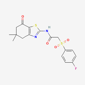 molecular formula C17H17FN2O4S2 B2492161 N-(5,5-dimethyl-7-oxo-4,5,6,7-tetrahydrobenzo[d]thiazol-2-yl)-2-((4-fluorophenyl)sulfonyl)acetamide CAS No. 895468-31-2