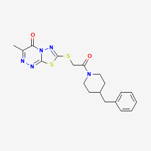 molecular formula C19H21N5O2S2 B2492174 7-((2-(4-benzylpiperidin-1-yl)-2-oxoethyl)thio)-3-methyl-4H-[1,3,4]thiadiazolo[2,3-c][1,2,4]triazin-4-one CAS No. 941965-99-7