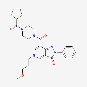 molecular formula C27H33N5O4 B2492192 7-(4-(cyclopentanecarbonyl)piperazine-1-carbonyl)-5-(3-methoxypropyl)-2-phenyl-2H-pyrazolo[4,3-c]pyridin-3(5H)-one CAS No. 1021078-11-4