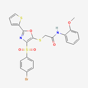 molecular formula C22H17BrN2O5S3 B2492202 2-((4-((4-bromophenyl)sulfonyl)-2-(thiophen-2-yl)oxazol-5-yl)thio)-N-(2-methoxyphenyl)acetamide CAS No. 850928-31-3