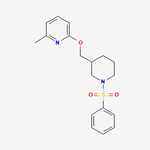molecular formula C18H22N2O3S B2492207 2-[[1-(Benzenesulfonyl)piperidin-3-yl]methoxy]-6-methylpyridine CAS No. 2379994-24-6