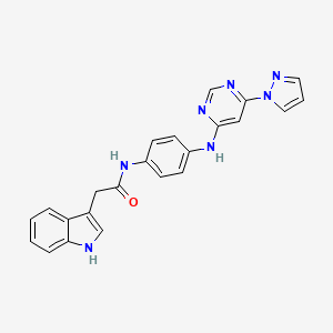 molecular formula C23H19N7O B2492221 N-(4-((6-(1H-pyrazol-1-yl)pyrimidin-4-yl)amino)phenyl)-2-(1H-indol-3-yl)acetamide CAS No. 1172569-90-2