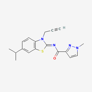 molecular formula C18H18N4OS B2492239 N-(6-异丙基-3-(丙-2-炔-1-基)苯并[d]噻唑-2(3H)-基亚甲基)-1-甲基-1H-吡唑-3-羧酰胺 CAS No. 1203437-19-7
