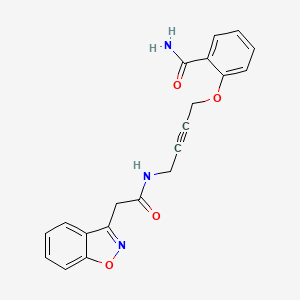 molecular formula C20H17N3O4 B2492242 2-((4-(2-(苯并[d]异噁唑-3-基)乙酰氨基)丁-2-炔-1-基)氧基)苯甲酰胺 CAS No. 1448035-16-2