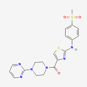 molecular formula C19H20N6O3S2 B2492243 (2-((4-(Methylsulfonyl)phenyl)amino)thiazol-4-yl)(4-(pyrimidin-2-yl)piperazin-1-yl)methanone CAS No. 1172788-21-4