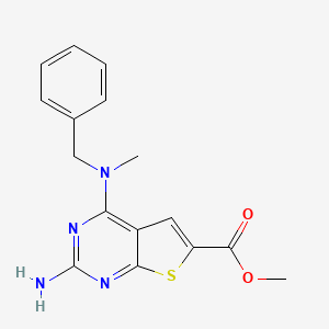 molecular formula C16H16N4O2S B2492259 Methyl 2-amino-4-[benzyl(methyl)amino]thieno[2,3-d]pyrimidine-6-carboxylate CAS No. 847557-64-6