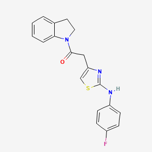 molecular formula C19H16FN3OS B2492267 2-(2-((4-Fluorophenyl)amino)thiazol-4-yl)-1-(indolin-1-yl)ethanone CAS No. 1105231-95-5