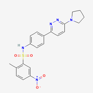 molecular formula C21H21N5O4S B2492268 2-甲基-5-硝基-N-(4-(6-(吡咯啉-1-基)吡啶-3-基)苯基)苯磺酰胺 CAS No. 898446-44-1