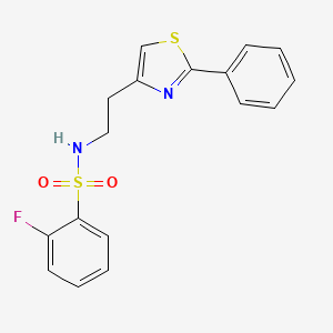 molecular formula C17H15FN2O2S2 B2492269 2-fluoro-N-(2-(2-phenylthiazol-4-yl)ethyl)benzenesulfonamide CAS No. 863511-84-6