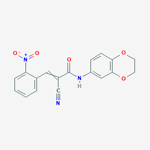 molecular formula C18H13N3O5 B2492281 2-cyano-N-(2,3-dihydro-1,4-benzodioxin-6-yl)-3-(2-nitrophenyl)prop-2-enamide CAS No. 891555-52-5