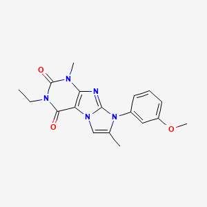 molecular formula C18H19N5O3 B2492282 3-ethyl-8-(3-methoxyphenyl)-1,7-dimethyl-1H-imidazo[2,1-f]purine-2,4(3H,8H)-dione CAS No. 877643-91-9