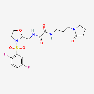 molecular formula C19H24F2N4O6S B2492298 N1-((3-((2,5-difluorophenyl)sulfonyl)oxazolidin-2-yl)methyl)-N2-(3-(2-oxopyrrolidin-1-yl)propyl)oxalamide CAS No. 868983-79-3