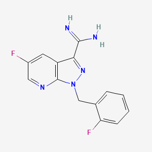 molecular formula C14H11F2N5 B2492299 5-Fluoro-1-(2-fluorobenzyl)-1H-pyrazolo[3,4-b]pyridine-3-carboximidamide CAS No. 1350653-27-8