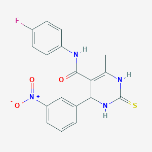 molecular formula C18H15FN4O3S B2492370 N-(4-fluorophenyl)-6-methyl-4-(3-nitrophenyl)-2-thioxo-1,2,3,4-tetrahydropyrimidine-5-carboxamide CAS No. 537678-53-8