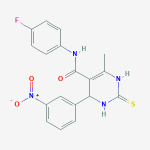 molecular formula C18H15FN4O3S B2492370 N-(4-氟苯基)-6-甲基-4-(3-硝基苯基)-2-硫代-1,2,3,4-四氢嘧啶-5-羧酰胺 CAS No. 537678-53-8