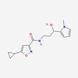 molecular formula C15H19N3O3 B2492375 5-cyclopropyl-N-(3-hydroxy-3-(1-methyl-1H-pyrrol-2-yl)propyl)isoxazole-3-carboxamide CAS No. 1798639-50-5