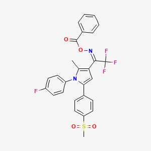 molecular formula C27H20F4N2O4S B2492376 [(E)-[2,2,2-trifluoro-1-[1-(4-fluorophenyl)-2-methyl-5-(4-methylsulfonylphenyl)pyrrol-3-yl]ethylidene]amino] benzoate CAS No. 477868-46-5