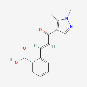 molecular formula C15H14N2O3 B2492382 (E)-2-(3-(1,5-dimethyl-1H-pyrazol-4-yl)-3-oxoprop-1-en-1-yl)benzoic acid CAS No. 1174905-42-0